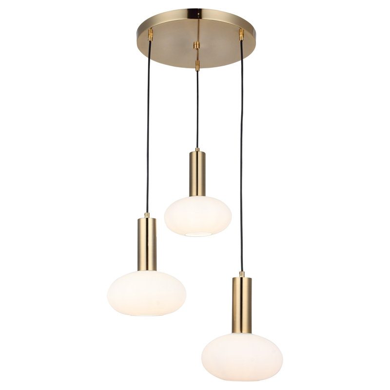 Lustre antique en laque avec base en métal, hauteur réglable de 11,8 à 50,0 pouces | Capuchon en verre de diamètre de 7,5 po, plaque de base 13,8 po x 13,8 po x 1,2 po | 3 x douilles E27 de 40 W maximum (ampoules non incluses) | Éclairage élégant p