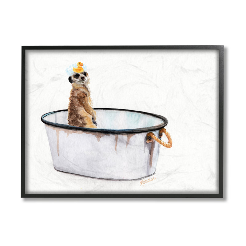 «Suricate Bubble Bath» par Jennifer Redstreake - impression sur toile, Giclée encadrée noir minuit, H 24 po x l 30 po