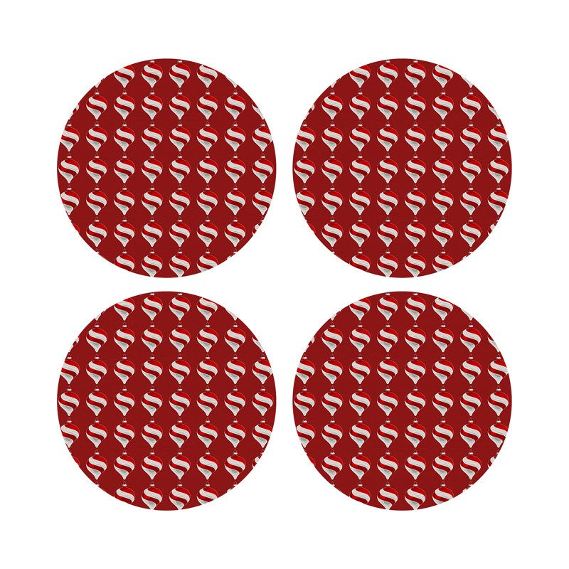 Xmas Ornament Vegan Leather Round Pebble Placemat, Red