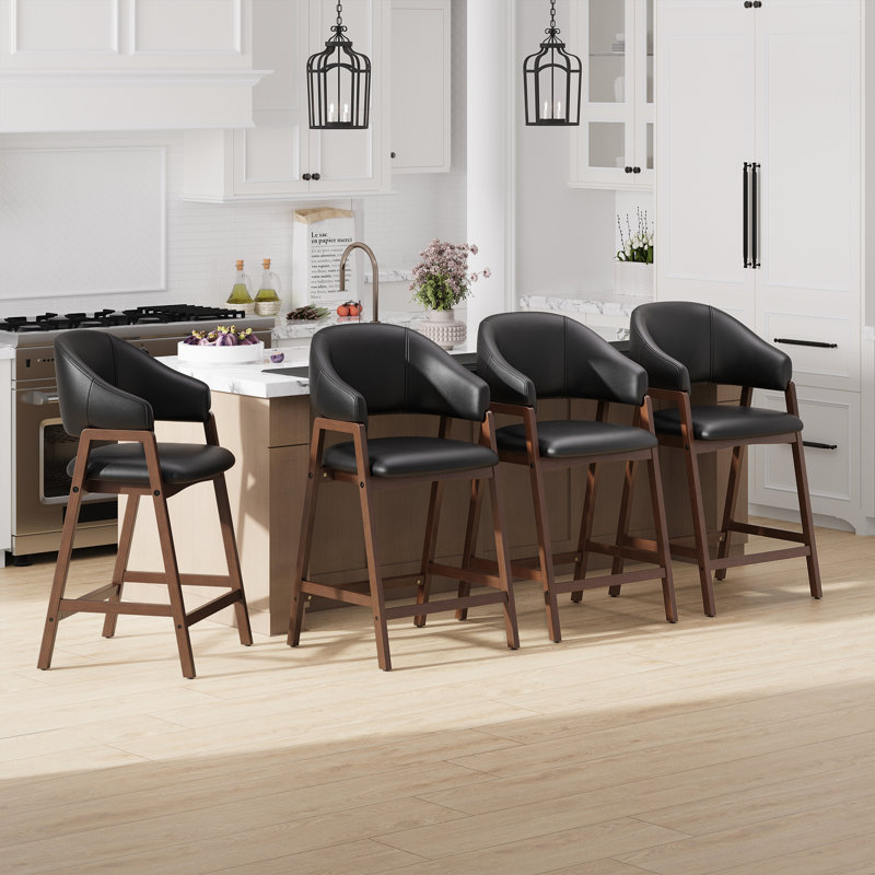 Tabouret de bar rembourré en bois massif, 4, Black