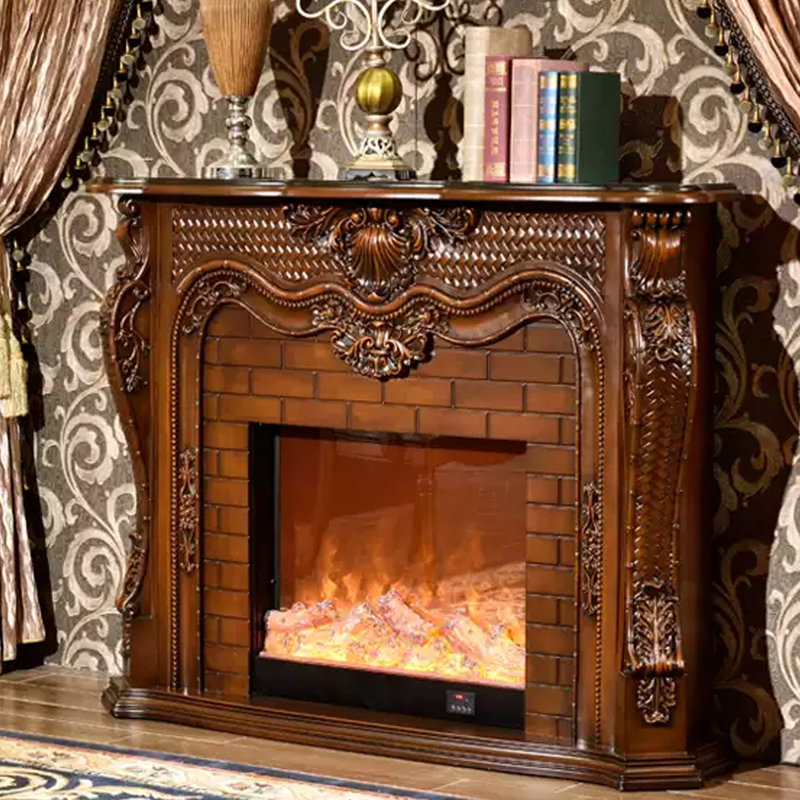 Solid Wood Electric Fireplace, Brown