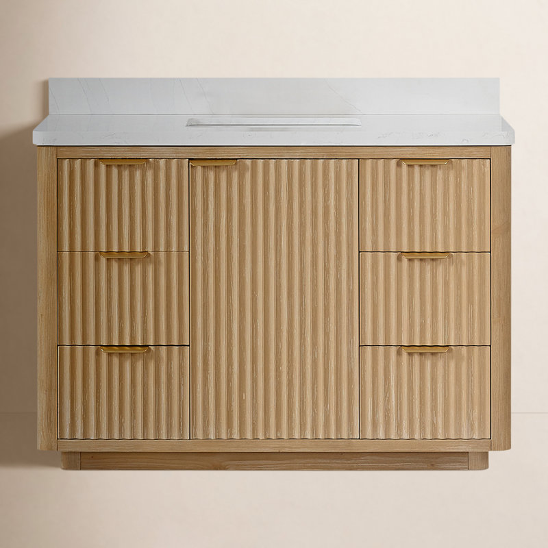 Ensemble de meuble-lavabo simple 48 po Adela, Blanc / Blanc, Doré, Brun