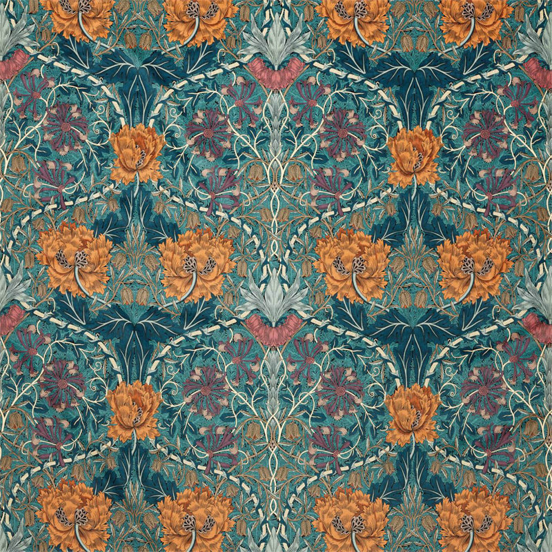 Honeysuckle & Tulip Fabric, Woad/Mulberry