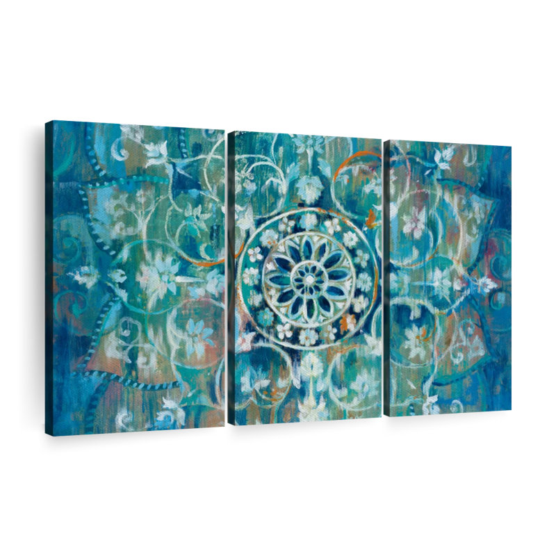 «Mandala In Blue I», reproduction d'art sur toile, H 24 po x l 38 po x P 1,25 po