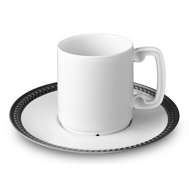 Soie Tressee Platinum Espresso Cup & Saucer, White/Black