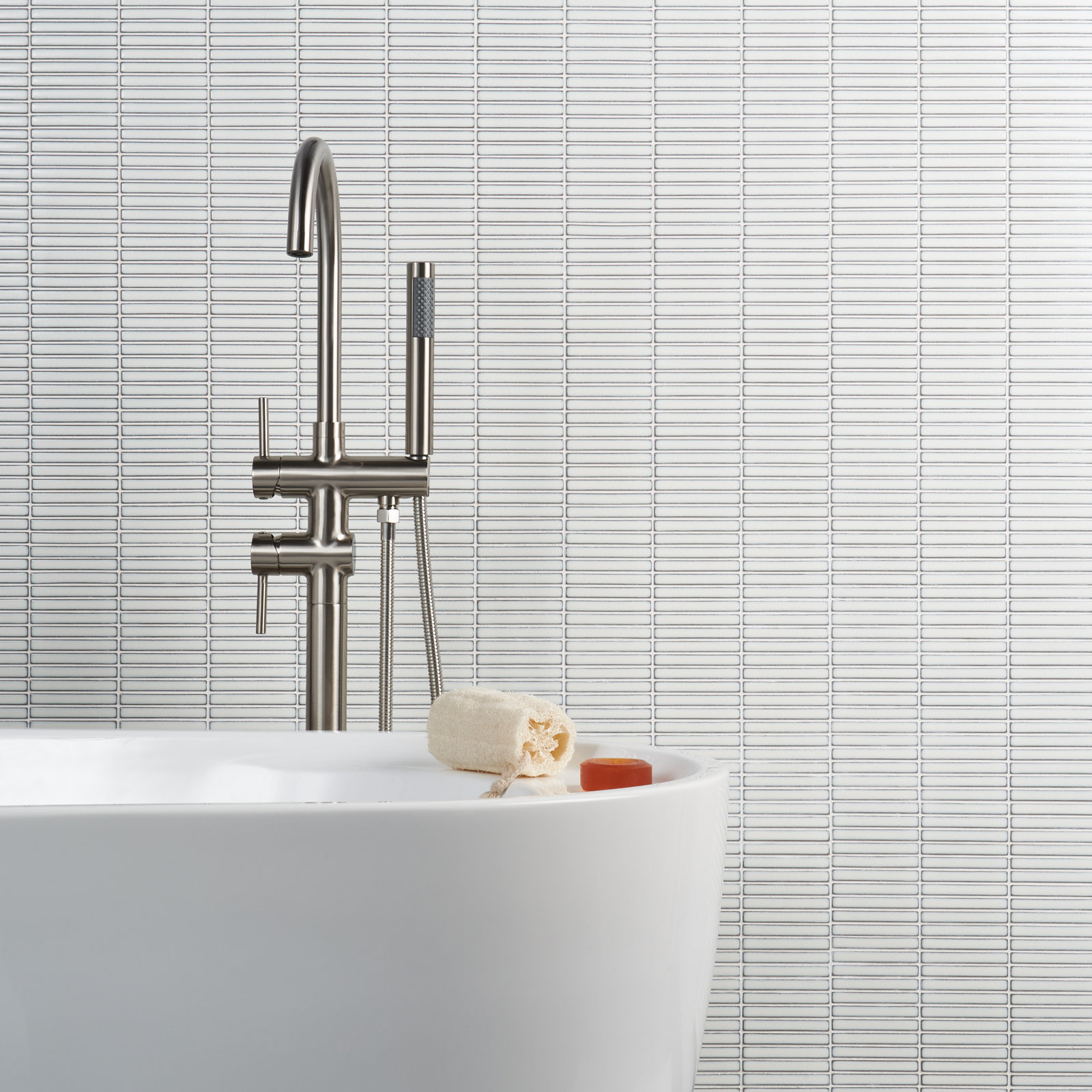 11" x 12" Porcelain Mosaic Tile, Snow White
