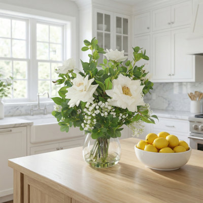 Faux Centerpiece with Roses and Baby's Breath