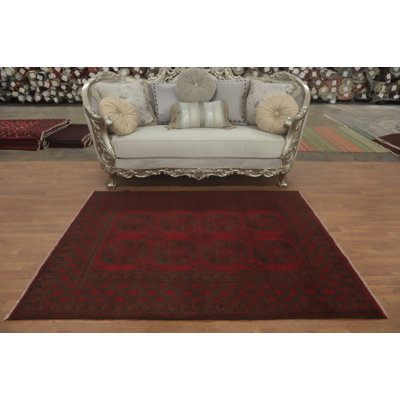 Handmade Red Wool Oriental Afghan Rug 5x6