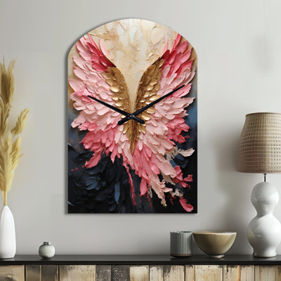 Rose et or ailes d'ange - horloge murale asymétrique abstraite en spirale