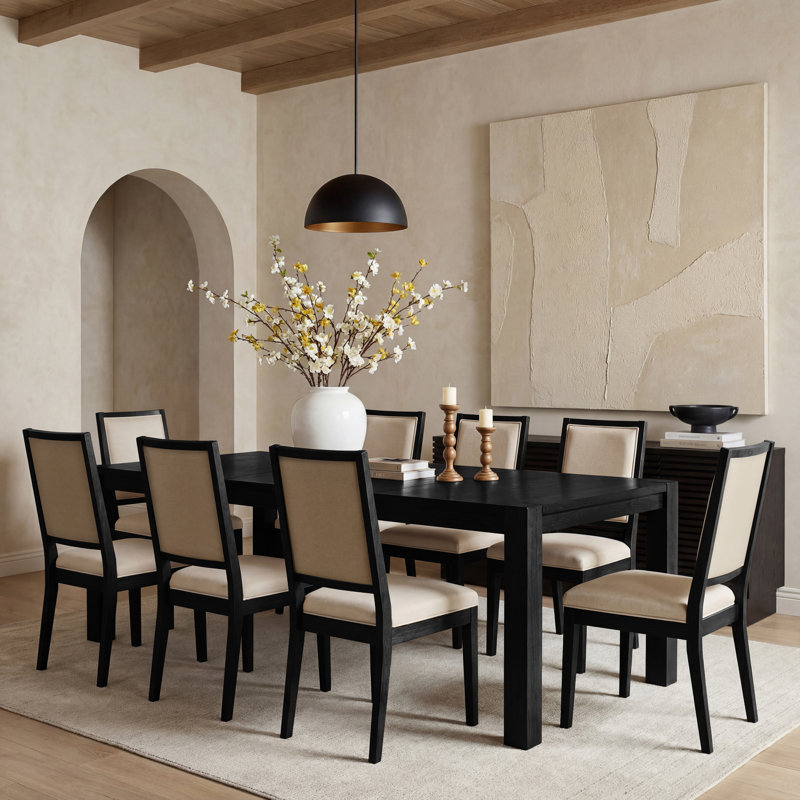 Ensemble de table de salle à manger extensible à 8 places avec chaise rembourrée en lin Parsons, 9 pièces : table, 8 chaises