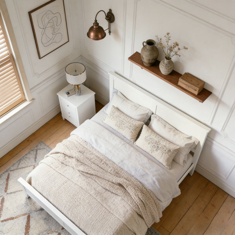 Modern Solid Wood Platform Bed, White, King