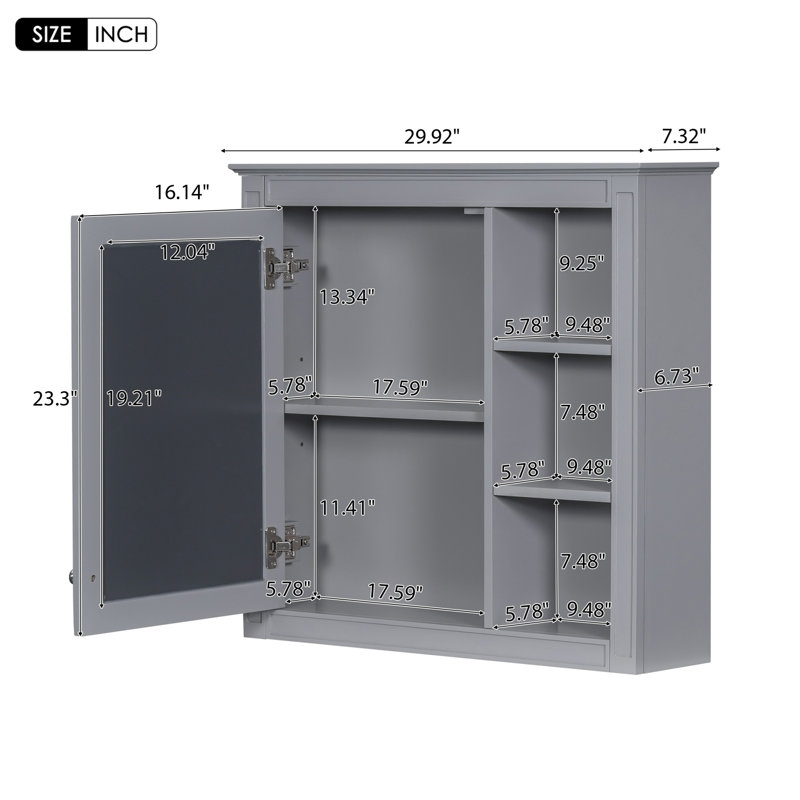 Armoire de rangement murale pour salle de bain, 28 po x 29,92 po, Gris