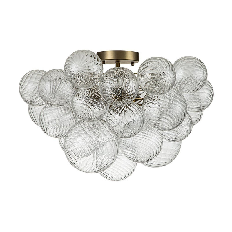 Aniek 3-Light Clear Ribbed Glass Bubble Semi Flush Mount Ceiling Light Fixture, Brass