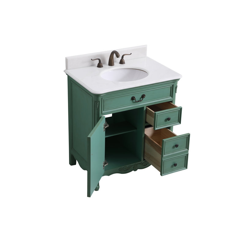 Ensemble de meuble-lavabo simple 32 po Angelique, Menthe rétro, Blanc pur