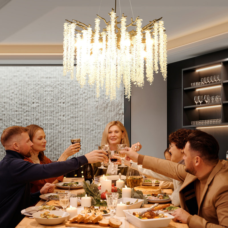 Luxury Crystal Chandelier, Unique Tree Branch Chandeliers Dimmable For Dining Room Kitchen Island Living Room Foyer, Black