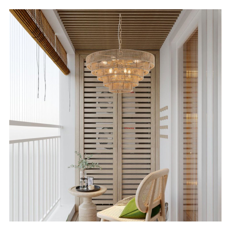 Bohemian Style Rattan Pendant Light with 4-Tier 19.7 Inch, 5 Tiers, 16.5" H x 23.5" W x 23.5" D