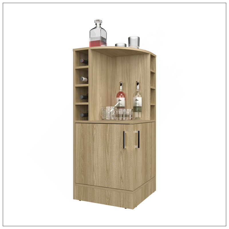 Bar Cabinet, 2 Doors, 8 Wine Bottle Compartments, Natural Wood