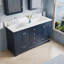 Meuble-lavabo de salle de bain en bois massif, 152 cm (L) x 87 cm (H), avec comptoir en marbre reconstitué blanc pur et double lavabo, bleu marine-1069503543-1068242430