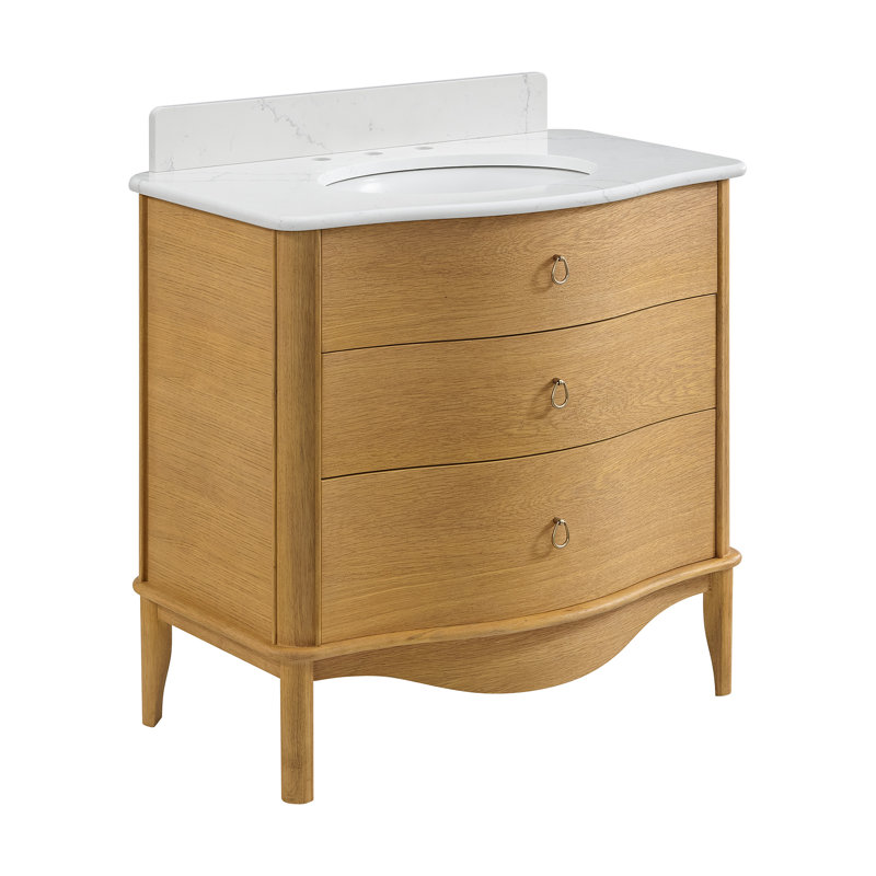 Meuble-lavabo simple en chêne Emmy, H 34 po x l 36 po x P 22,75 po, Chêne naturel rehaussé