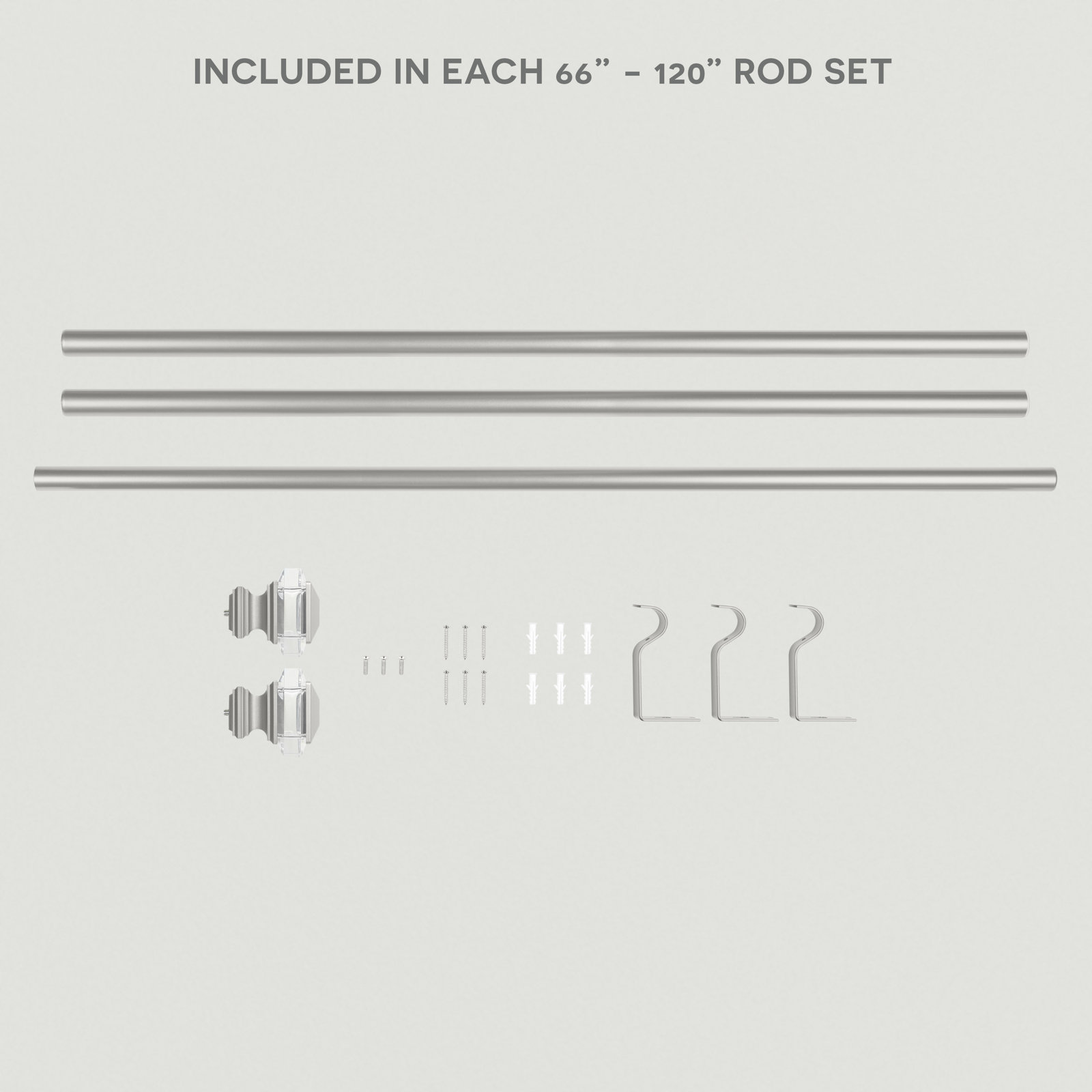Illinois Single Curtain Rod, Matte Silver, 66" - 120" W
