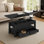 Table basse à plateau relevable multi-fonctions 4-en-1 avec tiroirs et rangement caché