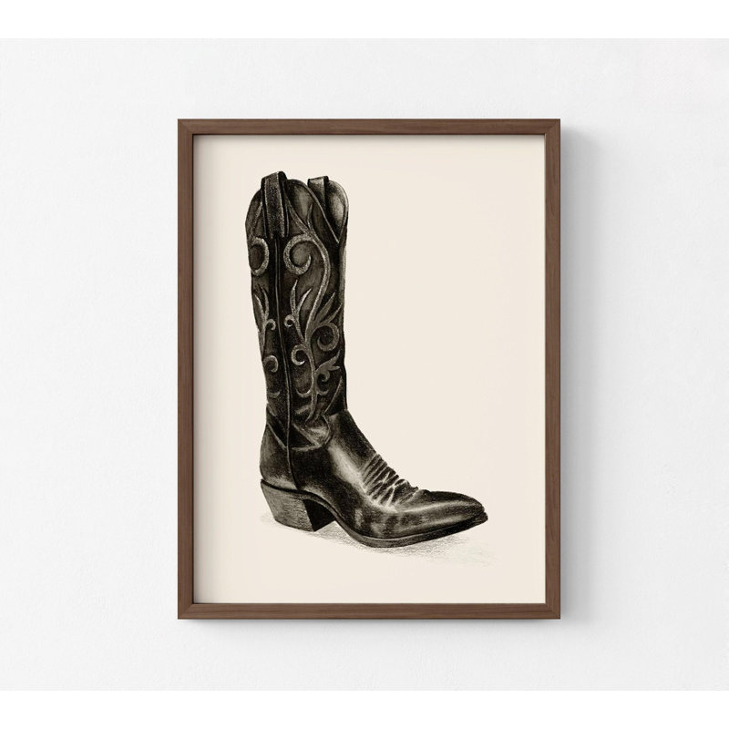 Shiny bottes I par Grace Popp, impression d'affiche de bottes en cuir noir Cowgirl, impression d'affiche murale ranch rustique noir et blanc