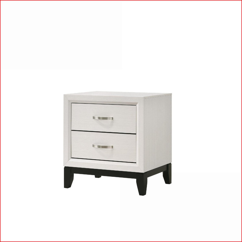 Table de chevet 2 tiroirs contemporaine blanche avec poignées en métal - Chambre, Blanc