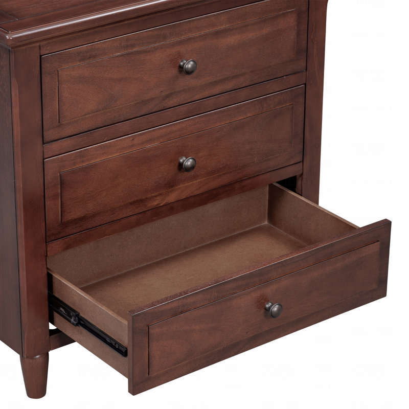 28"Pine Wooden Nightstand (Bedside Side Table) With 3 Drawers And Smooth Gliding Rails,Simple Bedside Cabinet With Metal Handle, Minimalist Sofa Side Table With Rubber Legs