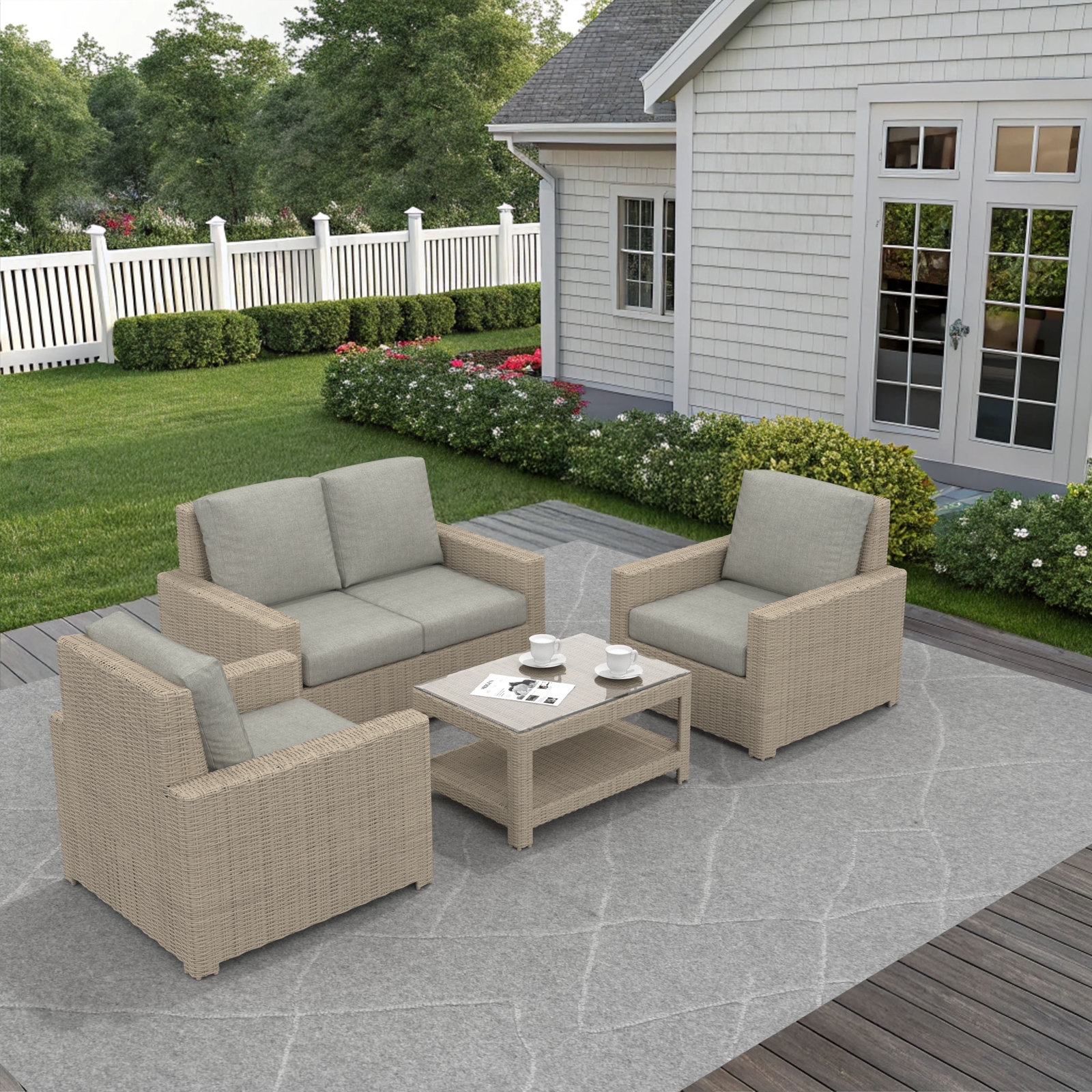 Henri 4-Person Sunbrella® Patio Seating Group, Canvas Granite