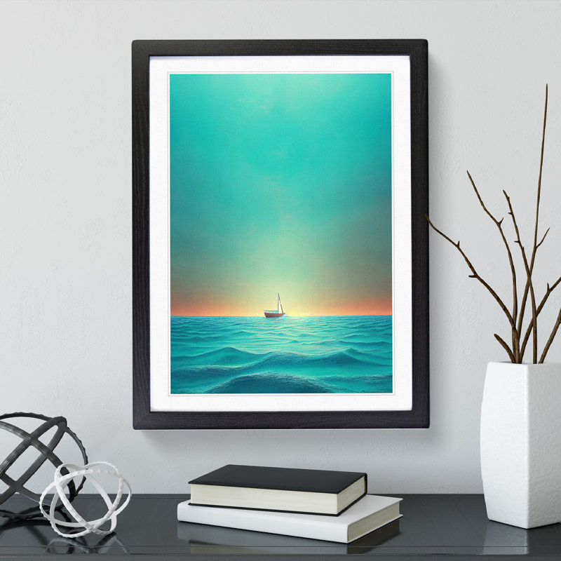 Boat Awaiting Sunrise - Wall Art, Black Framed, 66cm H x 48cm W x 2cm D, White