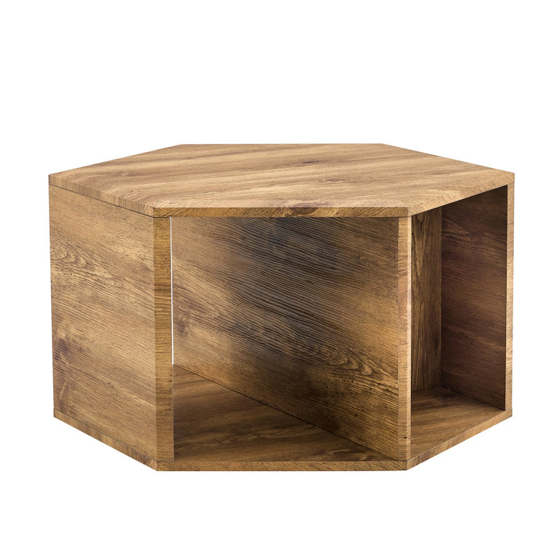 Hexagonal Coffee Table, 14" H x 25" W x 21.6" D, Brown