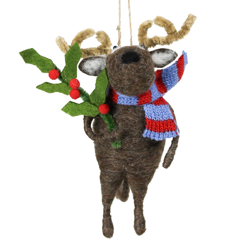 Reindeer With Holly Ornament, Felt