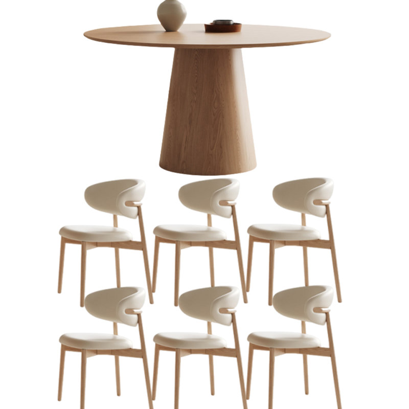Table de salle à manger ronde en bois naturel de style crème, H 29,5 po x L 53,1 po x l 53,1 po