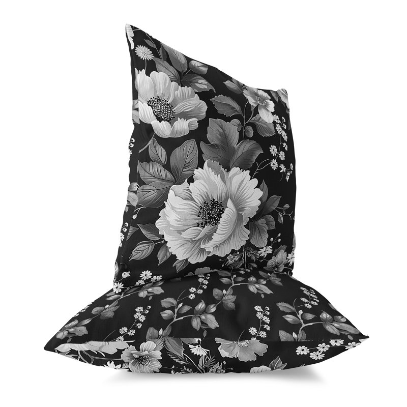 Coussin décoratif carré intérieur / extérieur Gilded Garden, H 20 po x l 20 po, Noir/gris