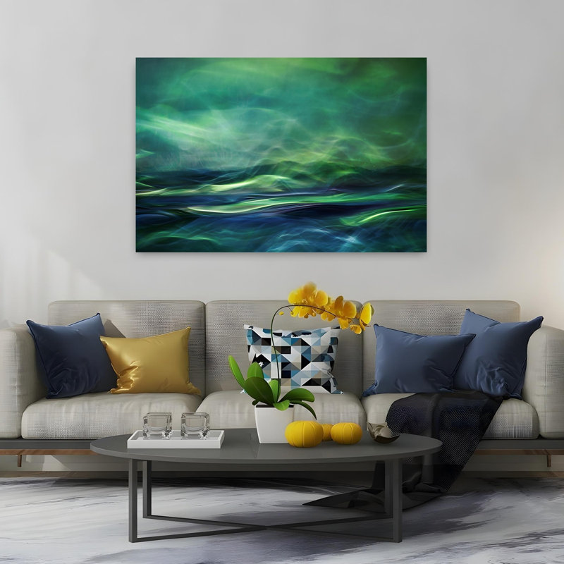 Art contemporain, paysage de rêve abstrait coloré, océan, H 40 po x l 60 po