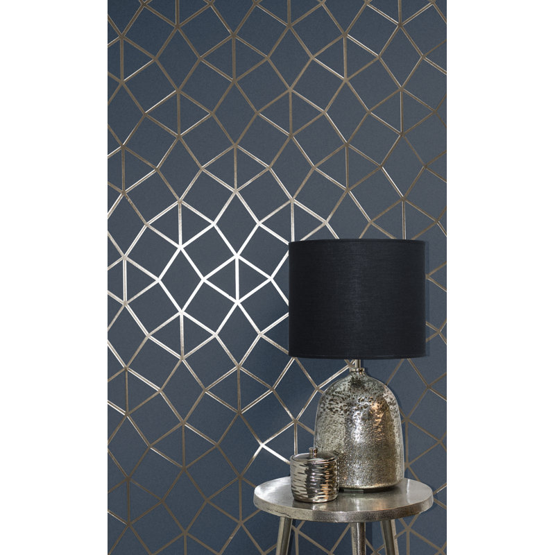 Cuomhouse 10m x 53cm Semi-Gloss Wallpaper Roll, Navy/Gold