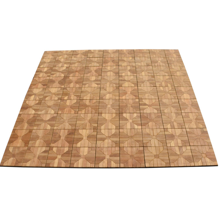 Grade-A DIY 11.5" x 11.5" Teak Wood Interlocking Deck Tile in Natural