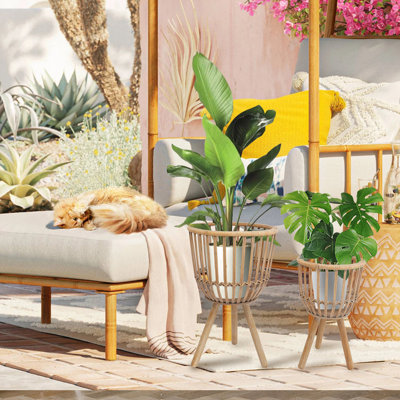 Ensemble de 2 jardinières en rotin