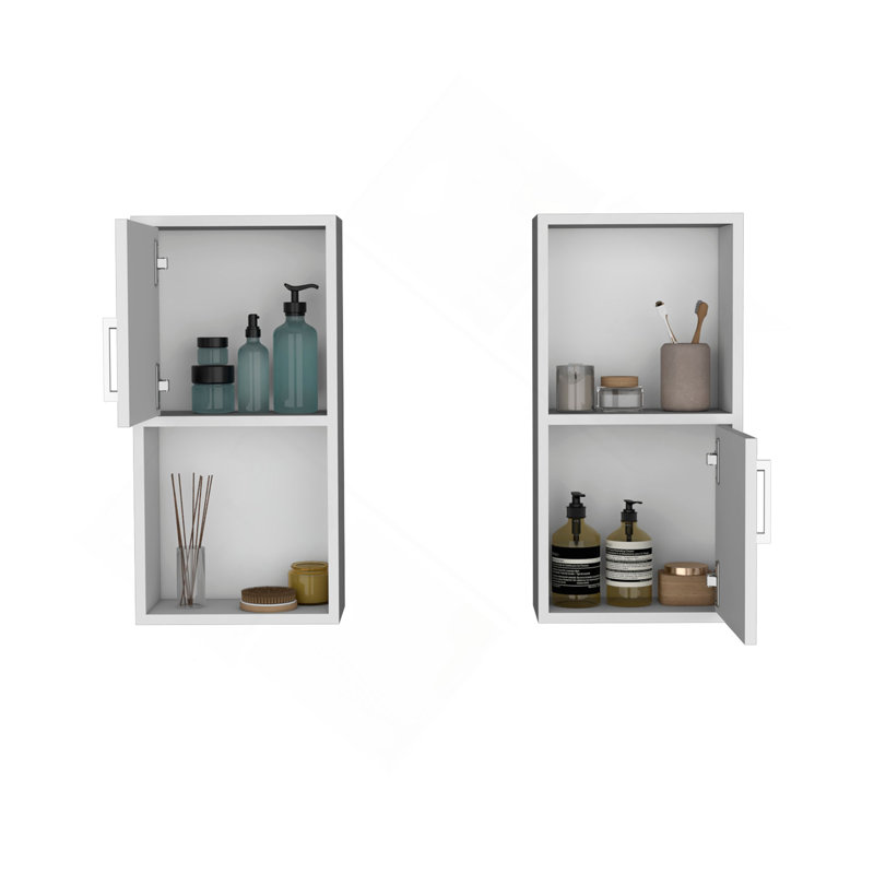 Armoire à pharmacie murale 2 pièces avec rangement ouvert et fermé, Blanc