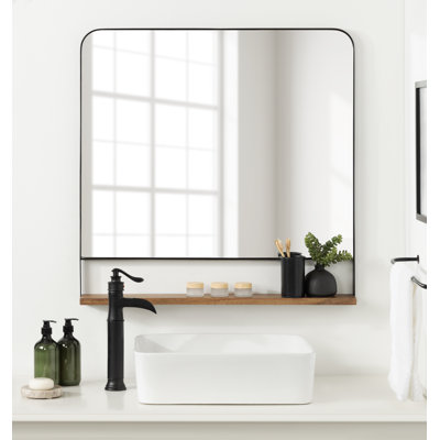 Miroir mural en métal avec tablette Branchville