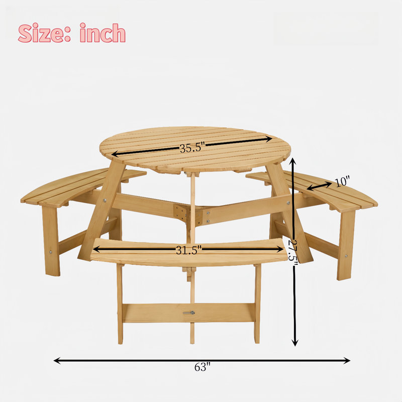 Ethyle Outdoor 6-person Dining Sets With 3 Built-in Benches And Umbrella Hole, Natural