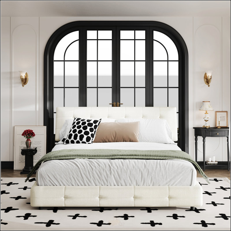 Base de lit grand, Beige / Blanc, Grand lit