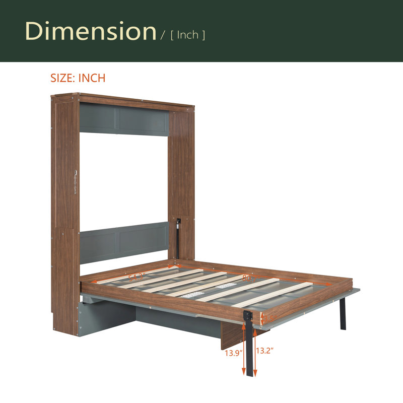 Lit escamotable double avec bureau pliable - Lit mural peu encombrant, Gris