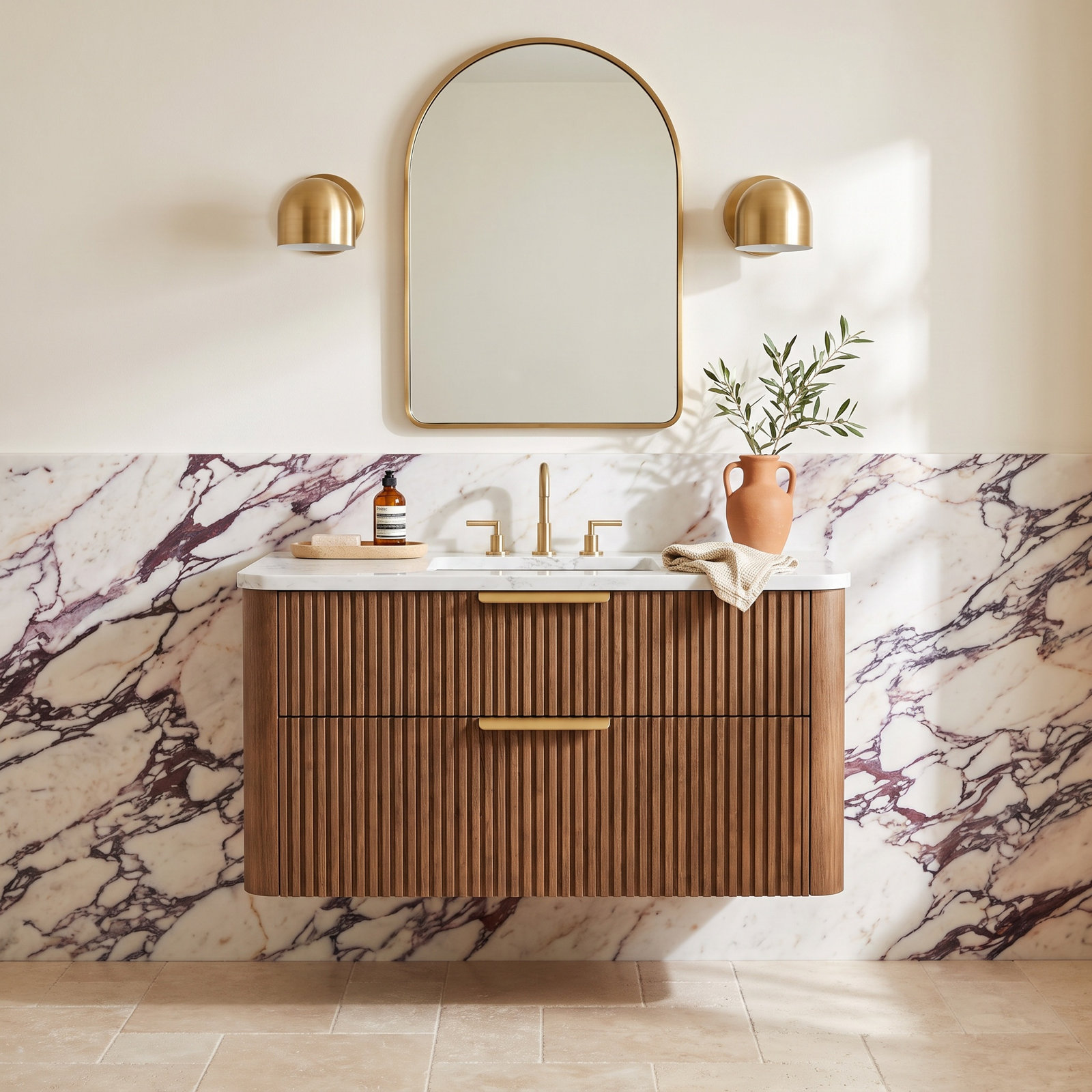 Liljan 36" Oak Single Bathroom Vanity, Aged Oak/Brushed Bronze