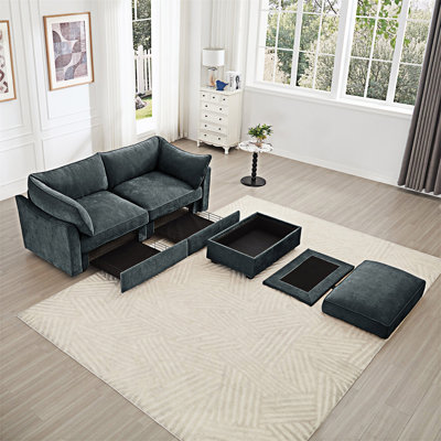 Canapé modulaire en L avec repose-pieds mobile
