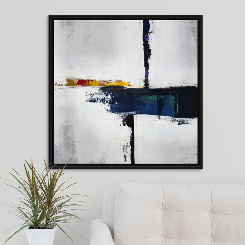 « time frame ii », peinture sur toile, H 31,7 po x l 31,7 po x P 1,75 po, Cadre flottant noir