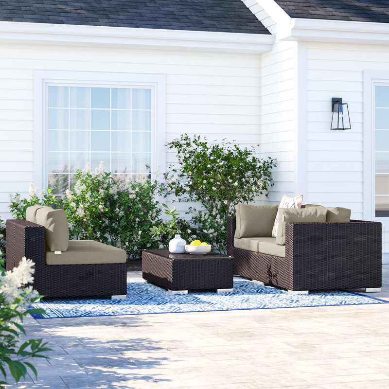 Modway Convene Wicker Rattan 5-Piece Outdoor Patio Furniture Set, Beige