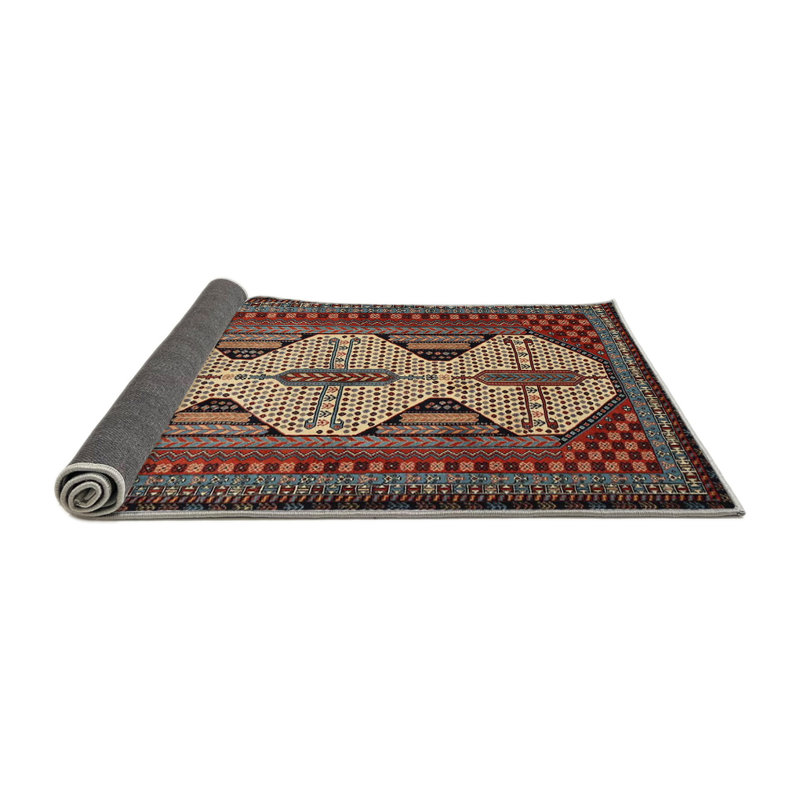 Tapis rouge/beige/brun traditionnel Cailen, Rond 5 pi