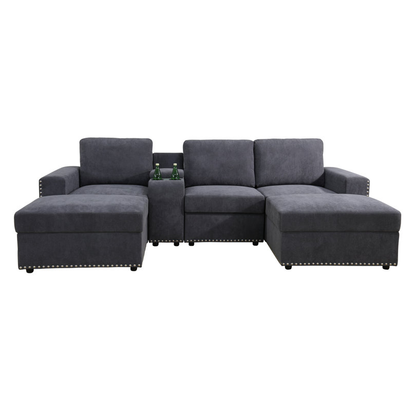 Zane Upholstered L-Shaped Sectional Reversible, Gray Flannel