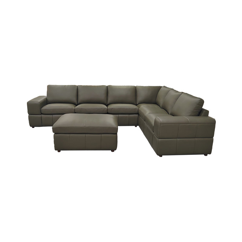 Sarenkhet Leather Match Large Seating Modular Sectional, 33" H x 131" W x 103" D, Olive Green Leather Match